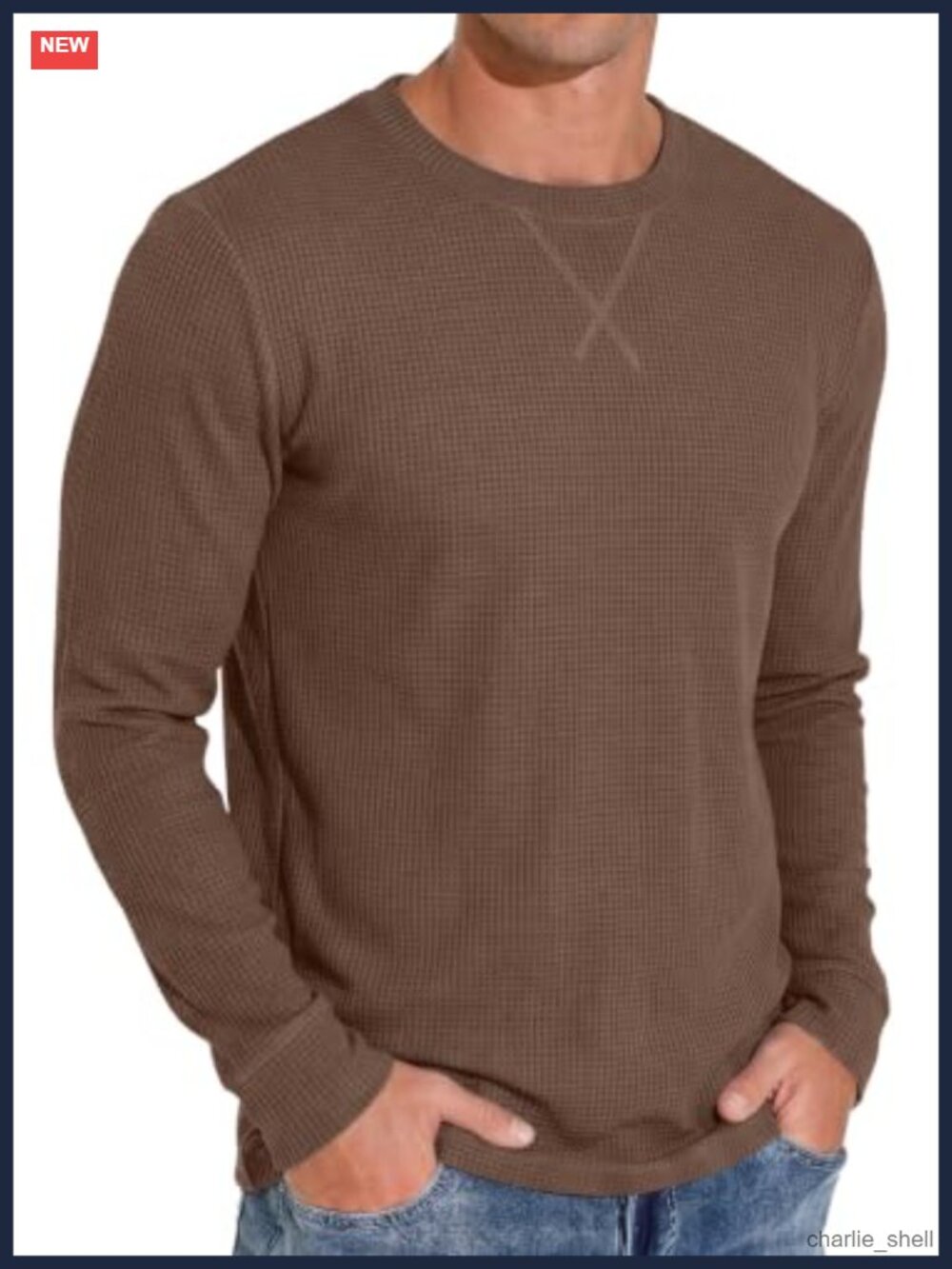 Men's Waffle Knit Long Sleeve T-Shirt Crew Neck Pullover Casual Lightweight